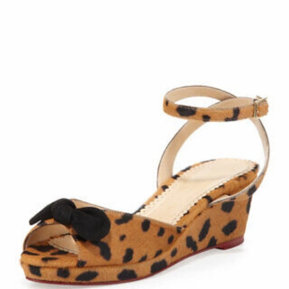 Charlotte Olympia Alexa Ankle Strap Sandal Wedge Calf Hair Leopard 38.5 US 8 - Picture 1 of 14